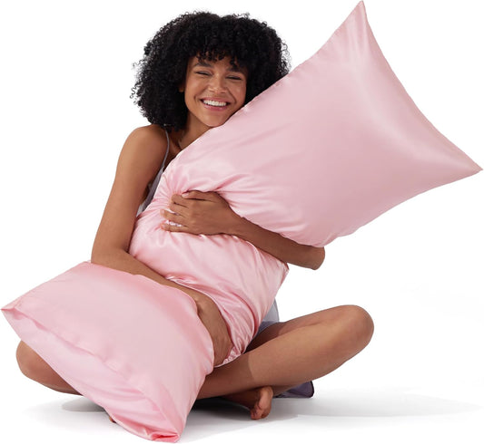 Bedsure Body Pillow Cover 20x54 Inches - Pink Satin Similar to Silk Pillowcase for Hair and Skin, Cooling and Silky Long Body Pillow Pillowcase with Envelope Closure, Gifts for Women Men