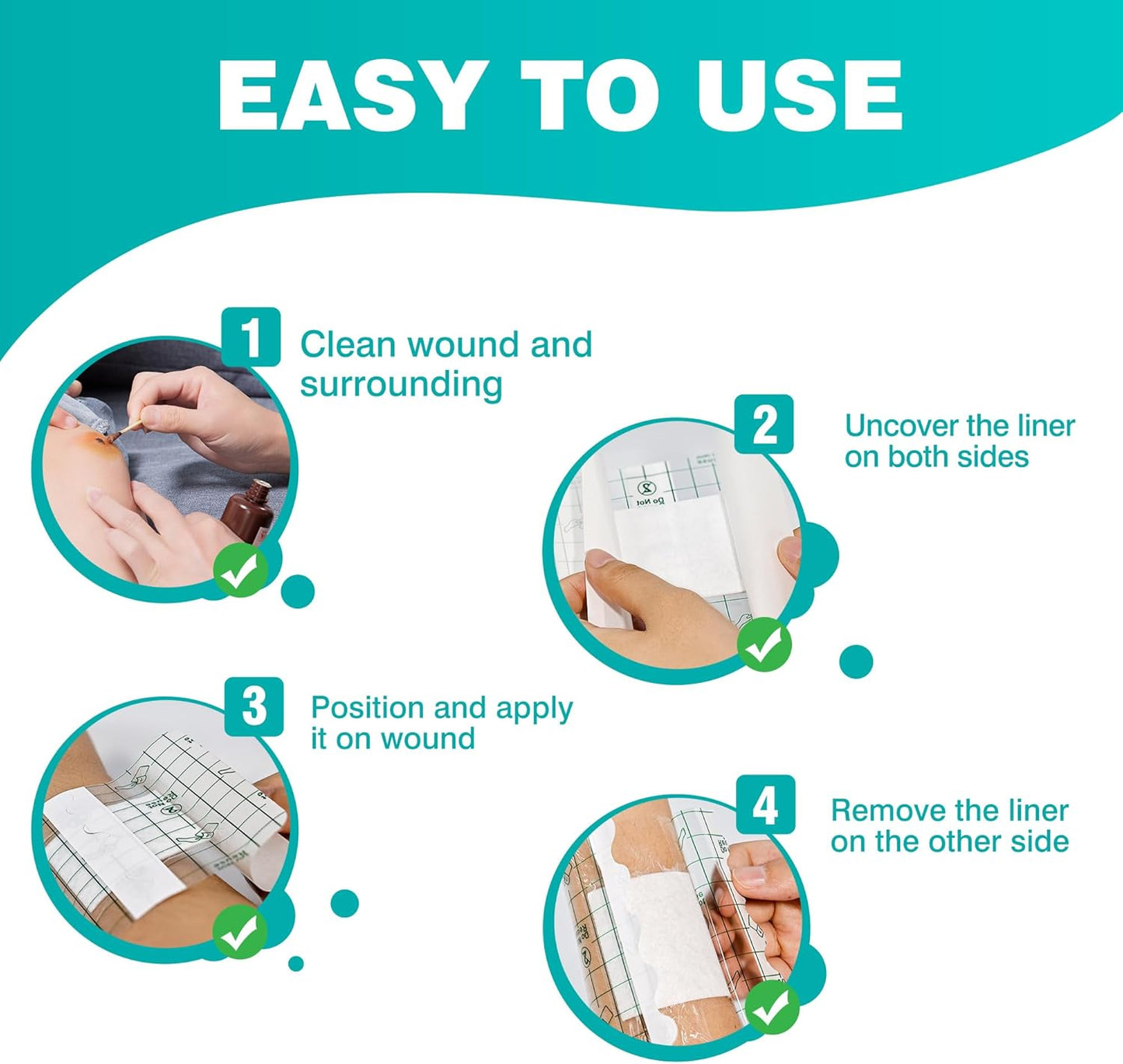 General Medi Waterproof Transparent Adhesive Island Dressing (50 Count, 4" x 4"), Wound Care Pad with Adhesive Border - Sterile, Soft & Highly Absorbent Medical Grade Dressing Pad