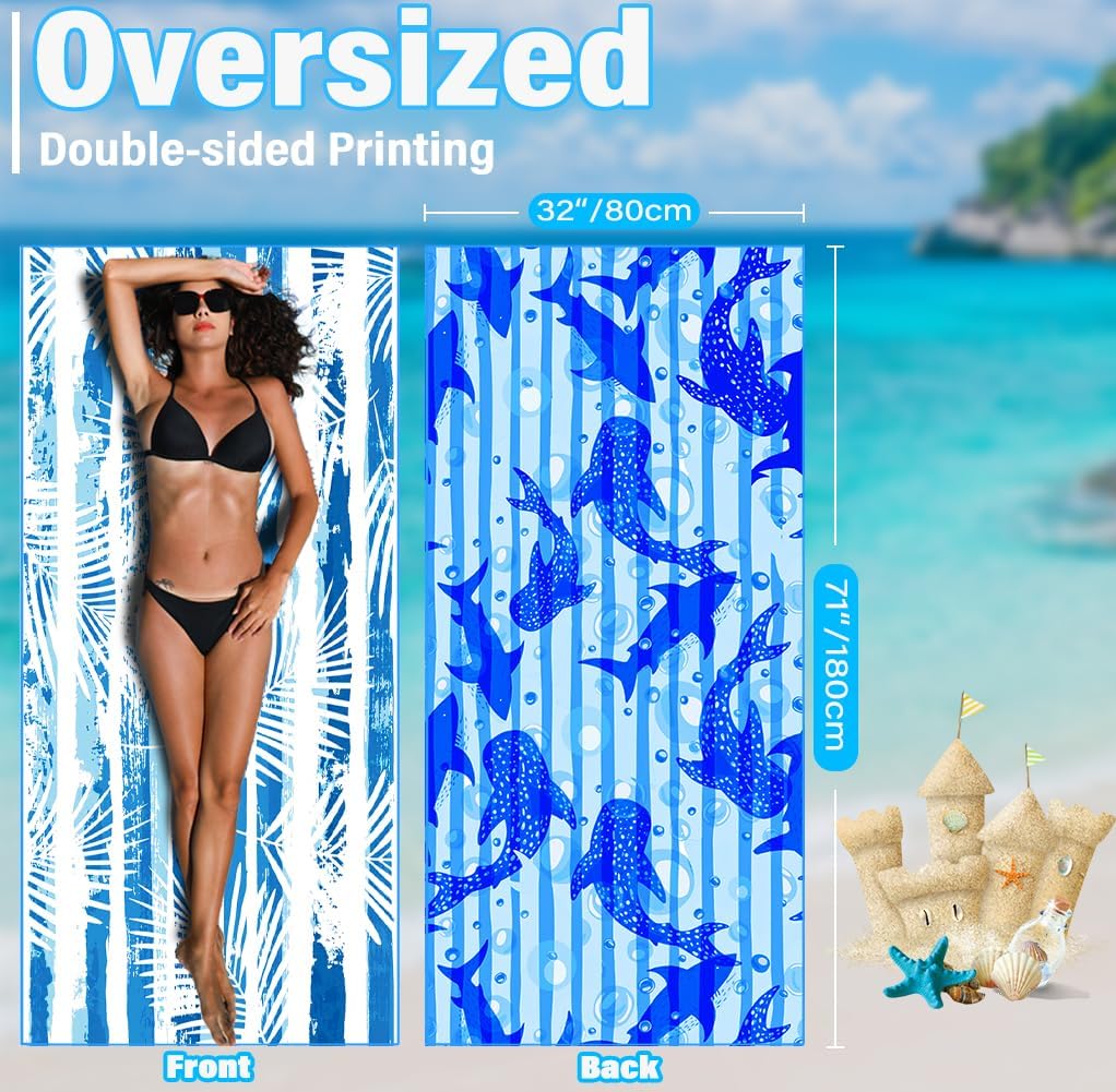 Lightweight Thin Microfiber Beach Towel Sand Free Quick Dry Absorbent Compact Soft Pool Swim Travel Towels Extra Large Oversized Beach Accessories Packable Essentials Stuff Gifts for Adult 32*71 Inch