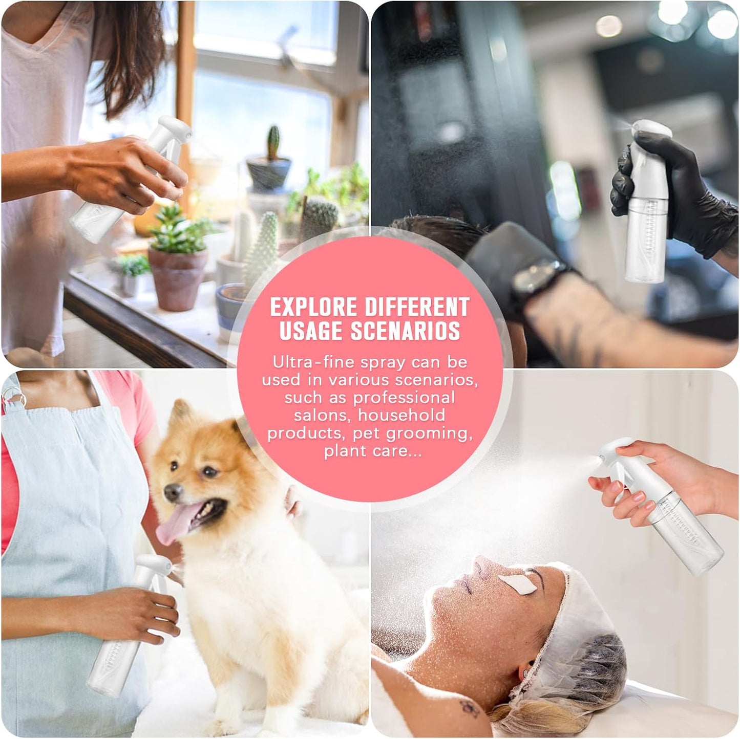 Continuous Travel Spray Bottle,Hair Small Spray Bottl e,Plants Water Spray Mist Bottle,Ultra-Fine Spray Bottle for Hair,Skincare, Plant Care, Pet Grooming, Cleaning 100 ML White（2 Pcs）