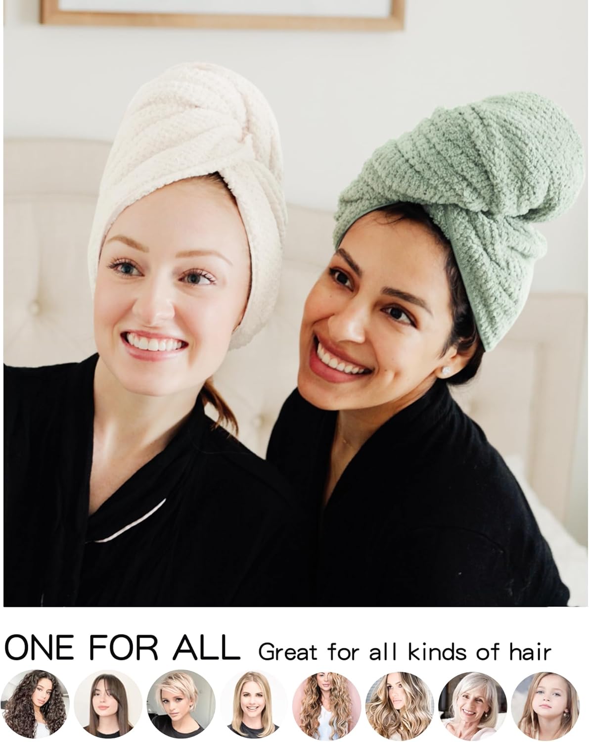 2 Packs Large Microfiber Hair Towels for Women, Super Absorbent & Quick Dry Hair Towel Wrap for Curly Hair Long & Short Hair- Anti-Frizz Hair Turbans for Wet Hair - 27.5''*39.4''