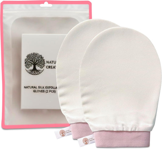 – Vegan Silk Exfoliating Glove (2pcs) for Face, Body, and Hands | Natural Body Scrubber for Dead Skin Removal | Exfoliating Mitt Eco-Friendly, Perfect for Spa, Bath, and Shower