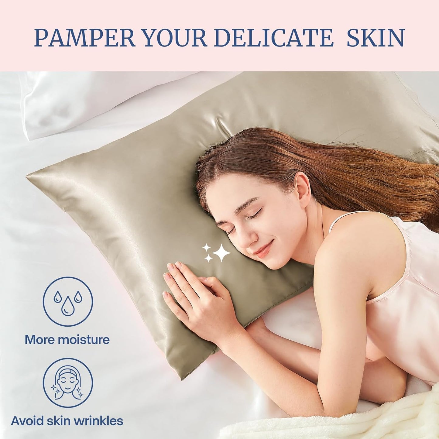 BEDELITE Satin Pillowcase for Hair and Skin, Super Soft and Cooling Similar to Silk Pillow Cases 2 Pack with Envelope Closure, Gift for Women Men(20"x26" Standard Size, Taupe)