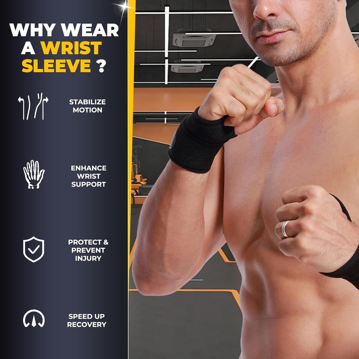 NeoTech Care Wrist Band - Elastic & Breathable Fabric - Adjustable Compression Strap - Men, Women, Right or Left - Support Wrap for Protection or Sports (Black Color, Size S, 1 Pair)