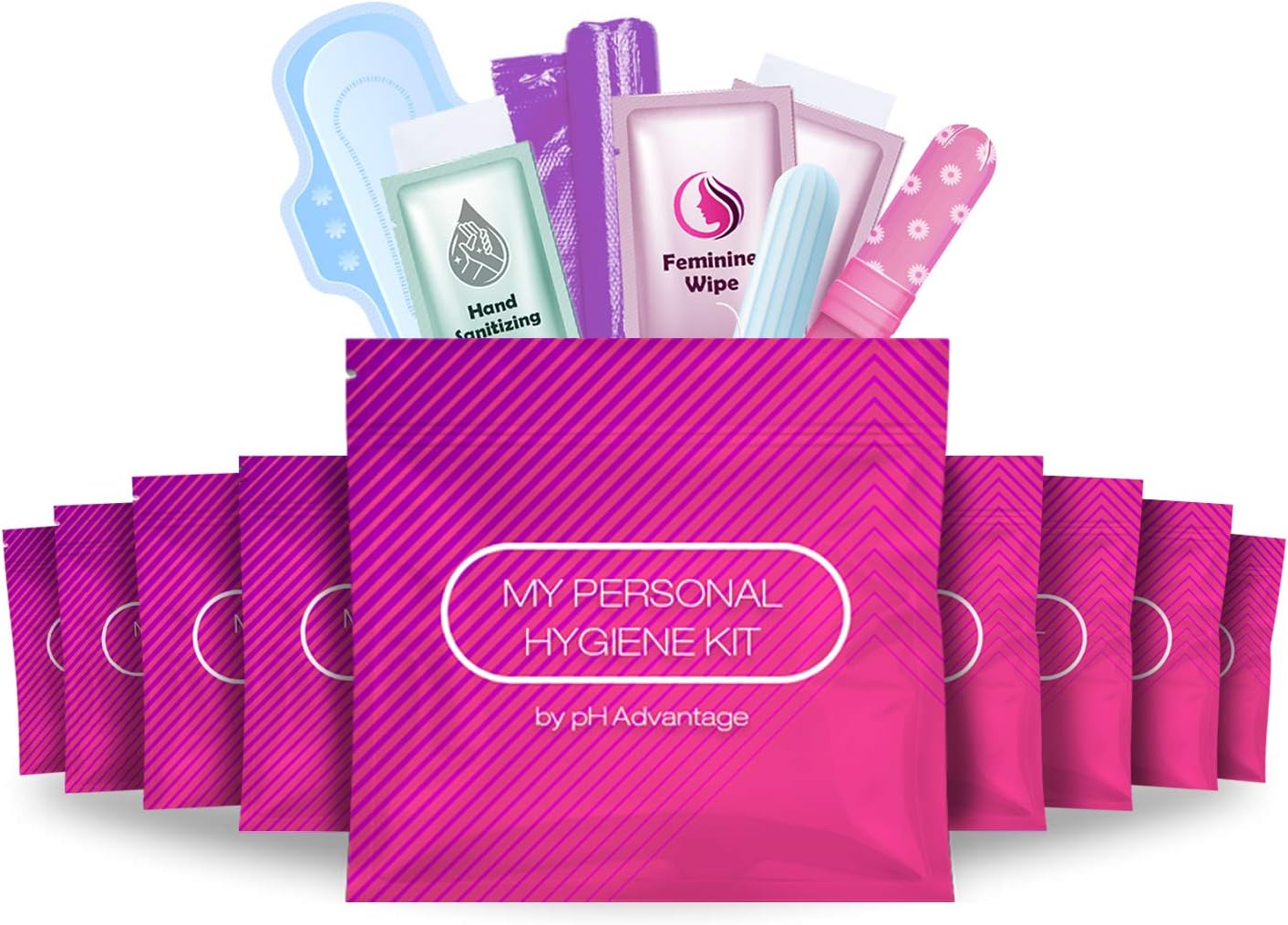 Pink Style Menstrual Kit All-in-One 10 Pack | Convenience on The Go | Period Kit Pack for Travelling, Tweens & Teenagers or just When You’re Out | Individually Wrapped Feminine Hygiene Product