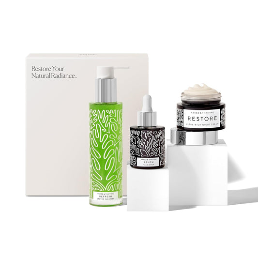 Naked & Thriving The Advanced Renewal Routine | Restore Ultra-Rich Night Cream (50g) + Refresh Gentle Enzyme Cleanser (120ml) + Renew Resurfacing Night Serum (30ml) (Set of 3)