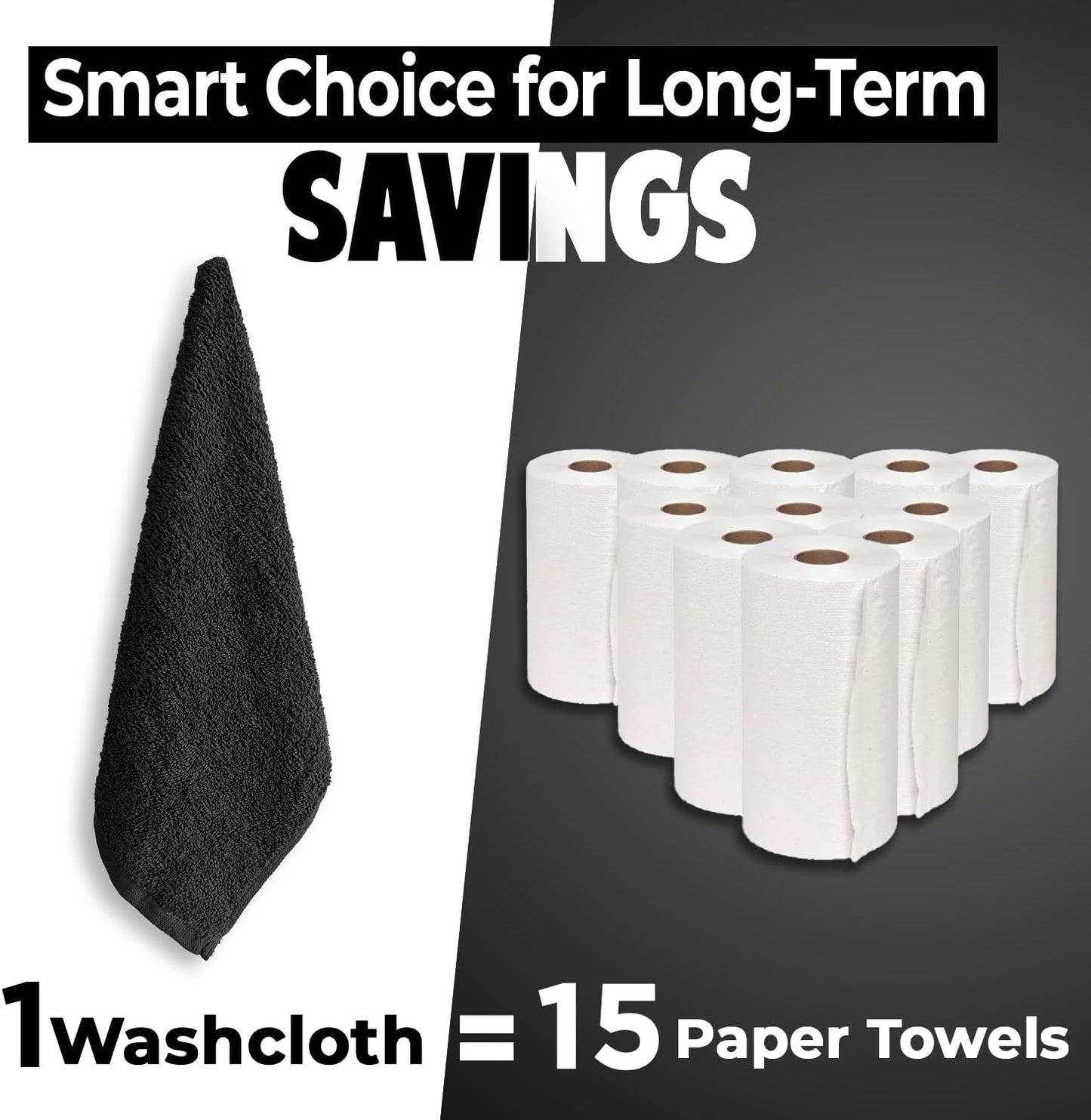 DAN RIVER 100% Cotton Wash Cloths 24 Pack [12x12] Soft & Absorbent wash Cloths for Body, Gym, Hotels & Spa Perfect for Everyday Use Fingertip Towels, Black