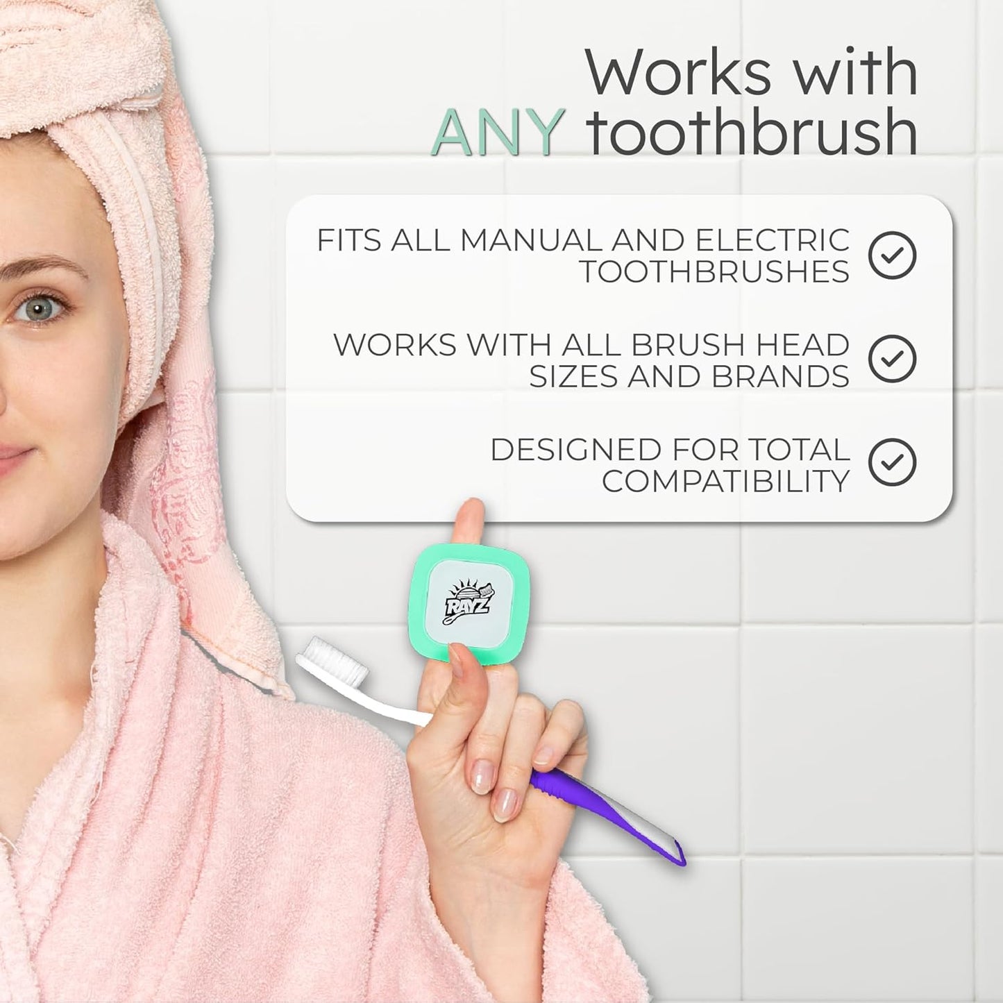 Rayz UV-C Toothbrush Sanitizer | Portable & Rechargeable | 99.9% Sanitization in 3 Minutes | Wall Mountable, Travel-Friendly & TSA-Approved (Mint)