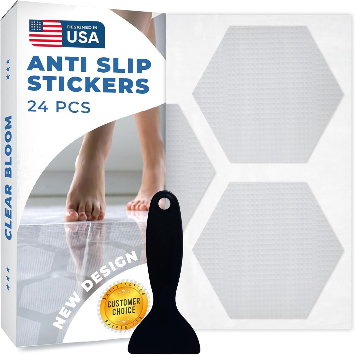 Anti Slip Shower Stickers 24 PCS, Invisible Non-Slip Shower Strips for Adults, Premium Adhesive Bath Tub Stickers (Clear)