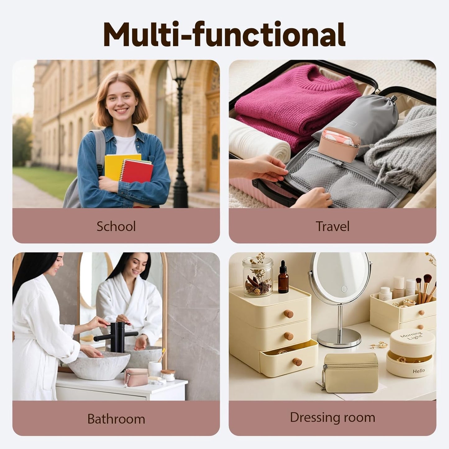 YDR Period Bag for Women, Soft Cotton Sanitary Napkin Storage Bag, Cute Cosmetic Pouch for Travel with Zipper