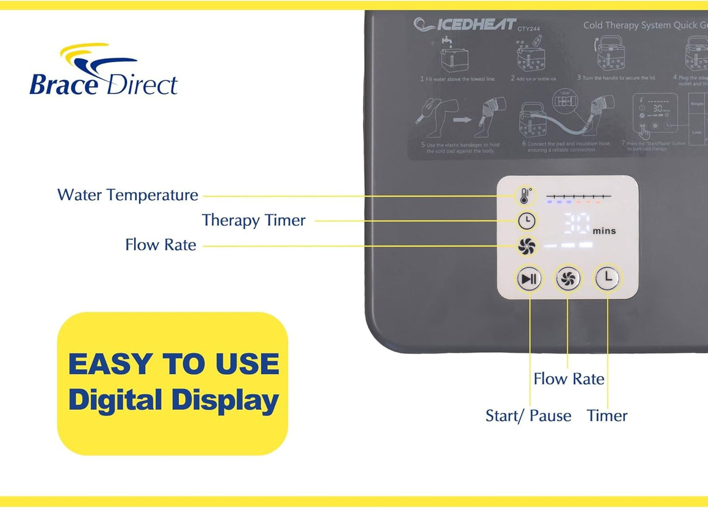 Digital IcedHeat Hot and Cold Therapy Machine with Universal Pad - Circulating Cryotherapy System for Knee, Shoulder, Back, Arthritis, and Post-Surgery Recovery by Brace Direct