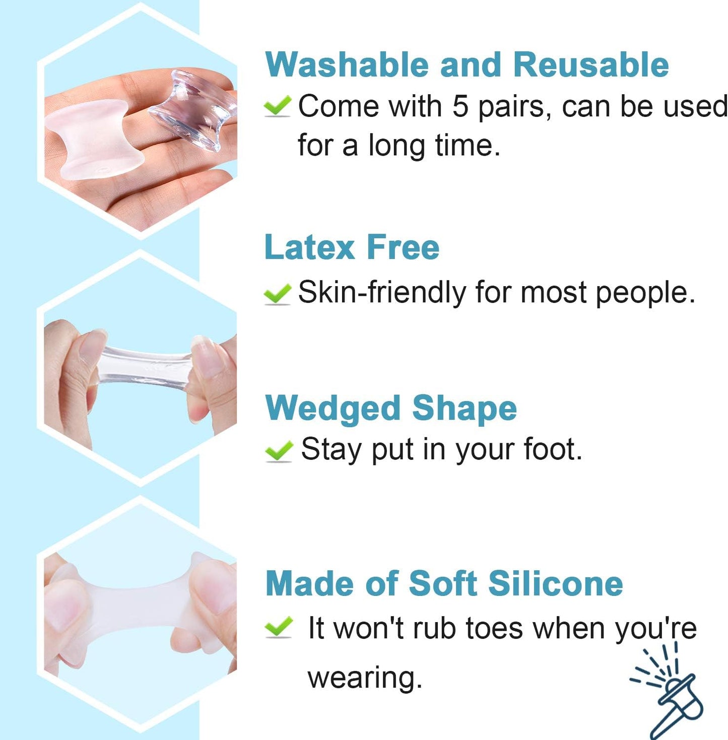 Povihome 10 Pack Gel Bunion Corrector and Toe Spacers Separators and Straightener Orthotics (4/10''Thick) for Sports Activities, for Men and Women Overlapping Toes, Bunion Pain Relief - Small Size