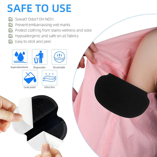 Large Underarm Sweat Pads for Women and Men Fight Hyperhidrosis [100PCS], CANAGROW Disposable Armpit Sweat Pads Comfortable Unflavored, Non Visible, Extra Adhesive, Sweat Free Armpit Protection, Black