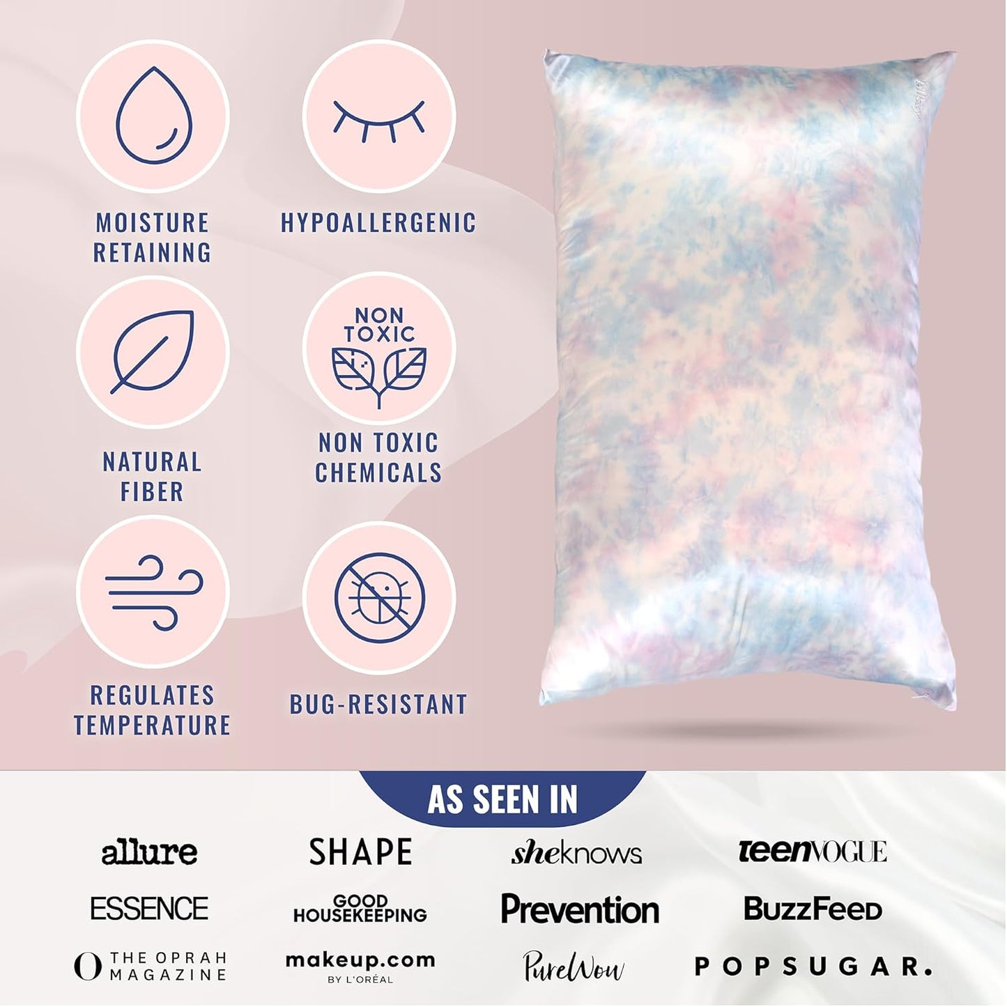 Blissy Silk Pillowcase - 100% Pure Mulberry Silk - 22 Momme 6A High-Grade Fibers - Silk Pillow Cover for Hair & Skin - Regular, Queen & King (Tie Dye, King)