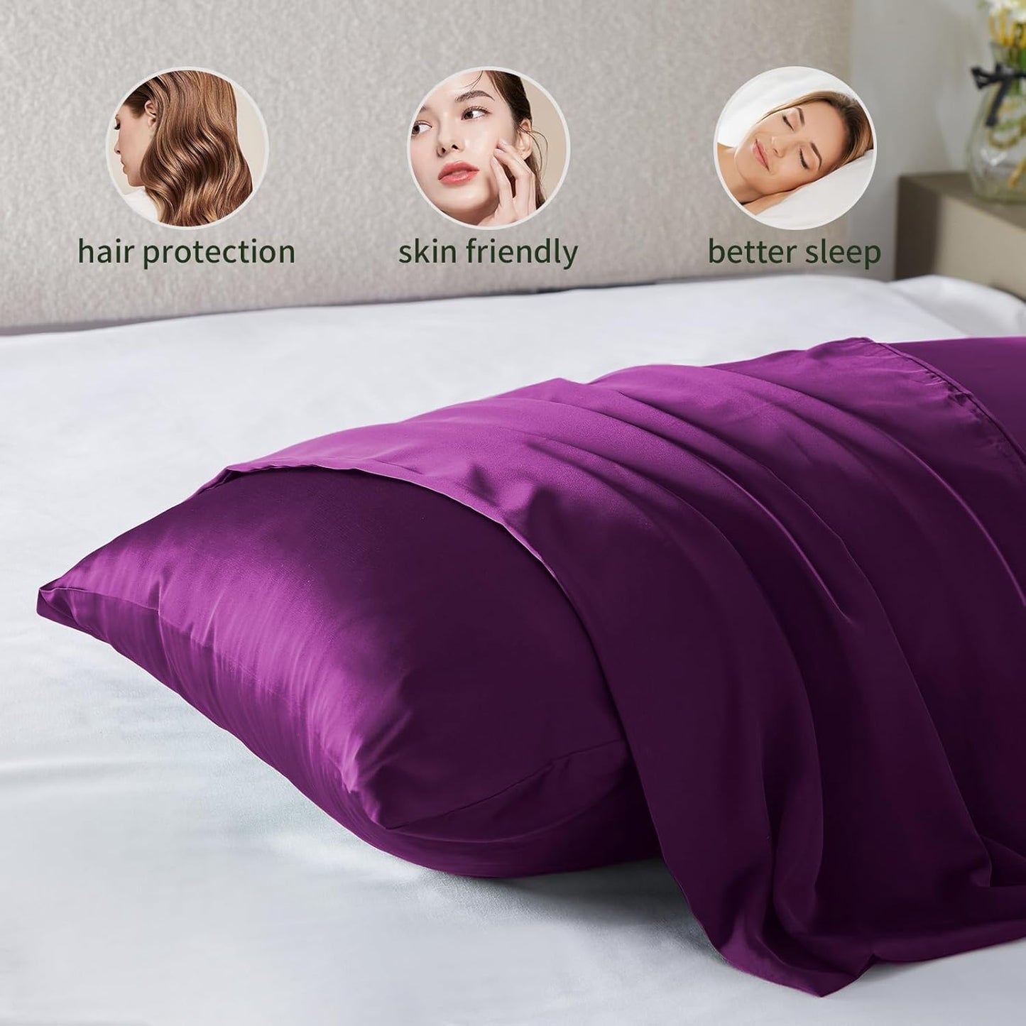 Mulberry Silk Pillowcase for Hair & Skin - Soft, Breathable, Smooth Both Sided Natural Silk Pillowcase with Zipper - Beauty Sleep Silk Pillow Case 1 Pack for Gift (King, Purple)