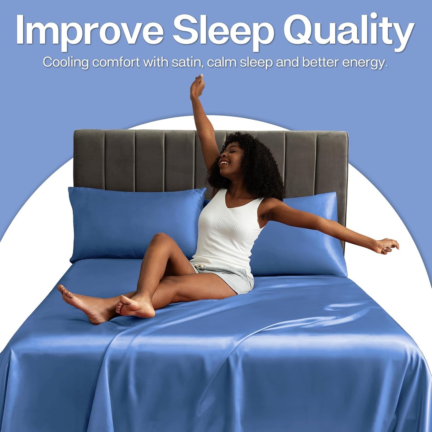 MR&HM Satin Pillowcase for Hair and Skin, Silk Satin Pillowcase 2 Pack, Standard Size Pillow Cases Set of 2, Silky Pillow Cover with Envelope Closure (20x26, Sky Blue)