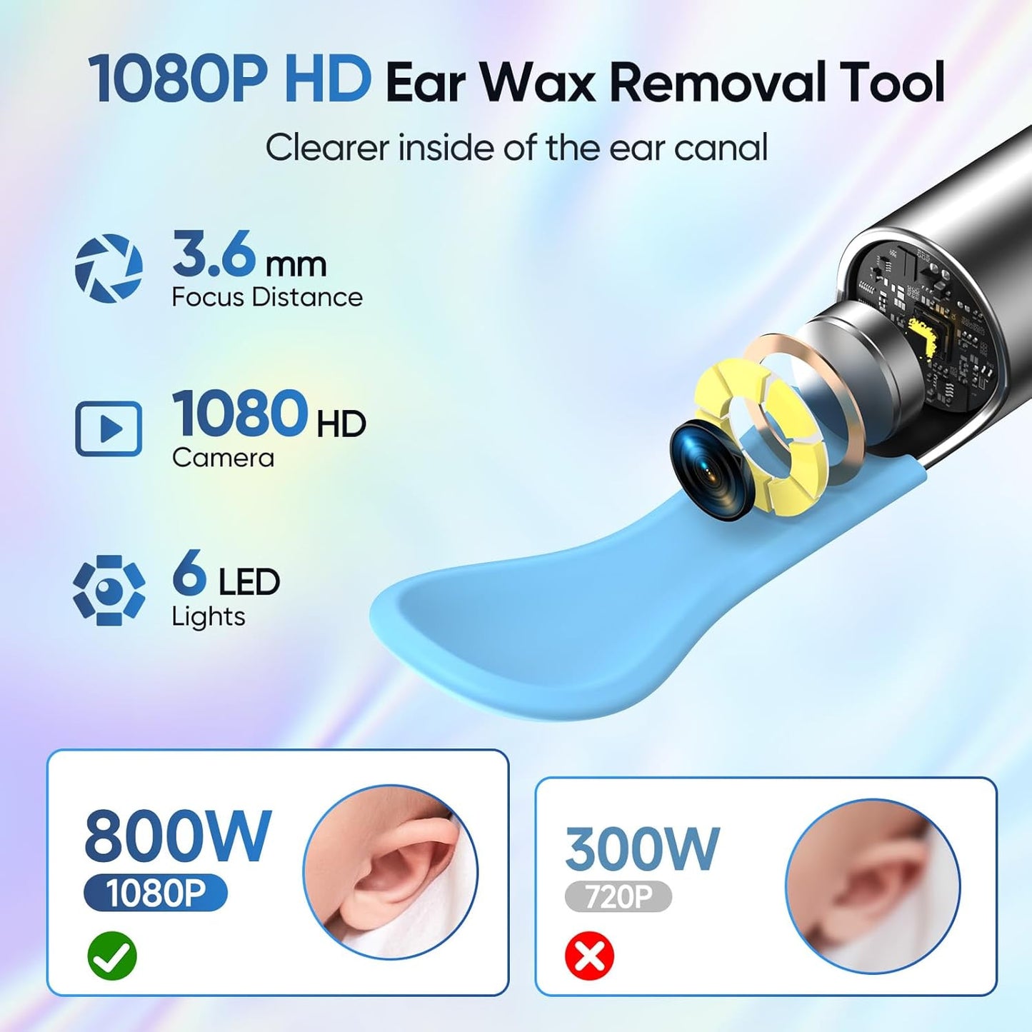 Ear Wax Removal Tool Camera with 8 Kits & 5 Ear Spoon, Ear Cleaner with Camera 1080P HD, Earwax Removal Kit with 6 LED Lights, Ear Wax Removal Kit for iOS & Android