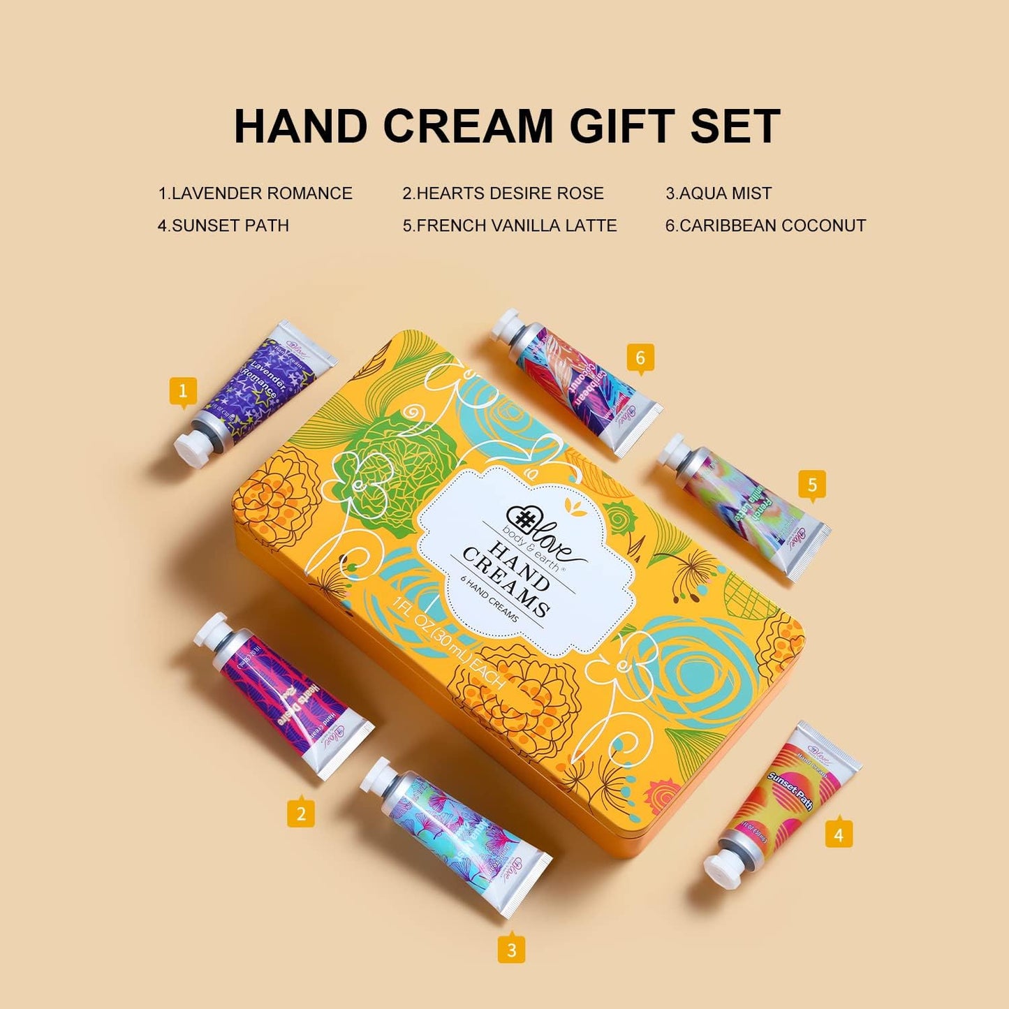 BODY & EARTH # LOVE Hand Cream Hand Lotion Gifts Set for Women, 6-Pack of Hand Cream Travel Size Hand Lotion for Nourishing Dry Hands, Birthday Christmas Gifts for Women