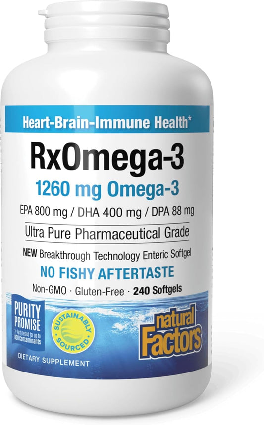 Natural Factors RxOmega-3, Natural Support for Heart Health with DHA and EPA, Daily Dietary Supplement, 120 Softgels