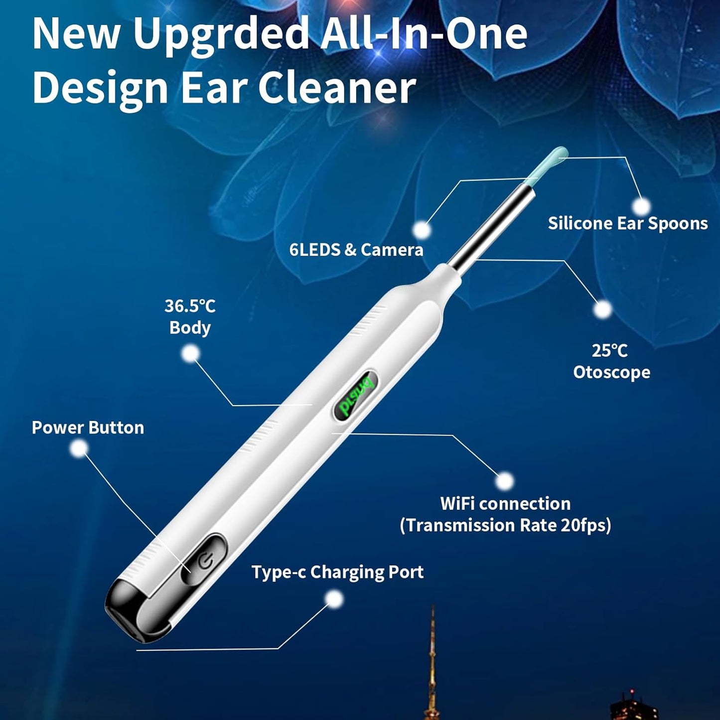 Ear Wax Removal Tool Camera, Ear Cleaner with Camera, 1200P HD Ear Camera with 6 LED Light, Ear Cleaning Kit with 15 Pcs Replacement Tips for iPhone & Android Phones White