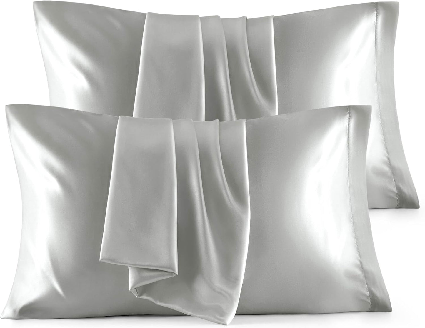 Bedsure King Size Satin Pillowcase Set of 4 - Silver Grey Pillow Covers for Hair and Skin 20x36 Inches with Envelope Closure, Similar to Silk Pillow Cases, Gifts for Women Men