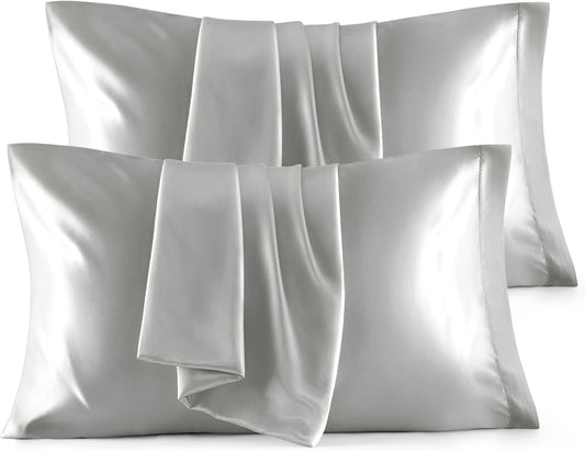 Bedsure King Size Satin Pillowcase Set of 4 - Silver Grey Pillow Covers for Hair and Skin 20x36 Inches with Envelope Closure, Similar to Silk Pillow Cases, Gifts for Women Men
