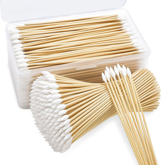 500pcs Pointed Cotton Swabs with Storage Case, 6 inch Precision Gun Cleaning Swabs, Lint Free Bamboo Handle Long Cotton Swabs for Gun Cleaning, Makeup & Electronics
