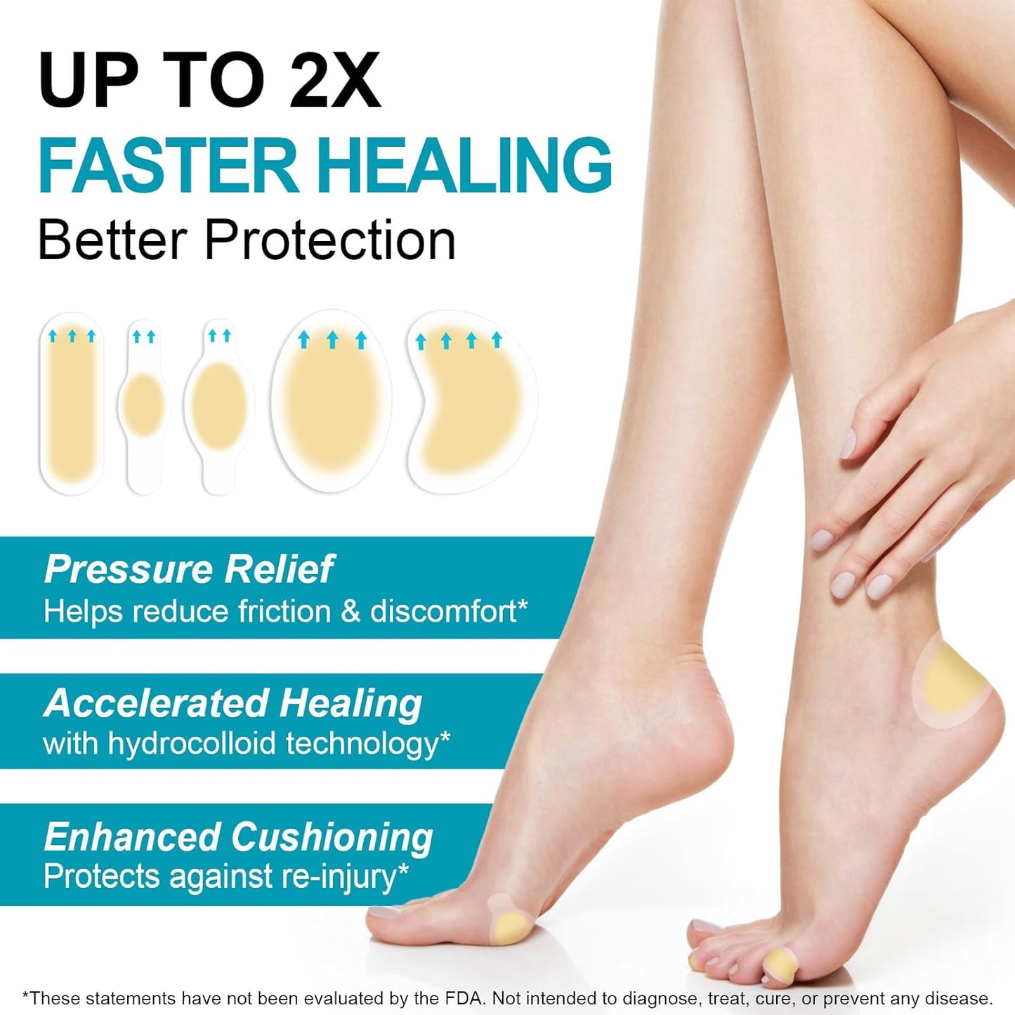 Gel Blister Bandages for Feet, 30ct Water-Resistant Hydrocolloid Bandages for Foot, Toe, & Heel, Blister Pads for Prevention & Recovery