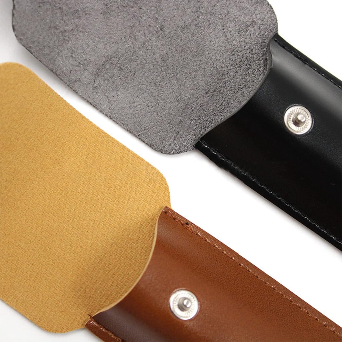 2PCS LinMei Razor Protective Travel Cover for Straight, Shavette and Barber Razors Shaving Pouch Holder (Brown, Black)