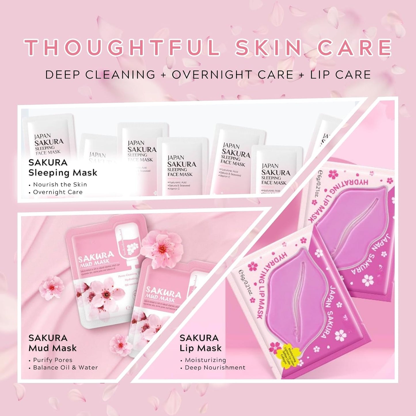 24-IN-1 Sakura Skin Care Set for Teen Girls Gifts - Skincare for Girls 10-12 Cleansing & Moisturizing, Skin Care for Kids Age 8-12, Facial Kit Gift Set for Women Day & Overnight Care