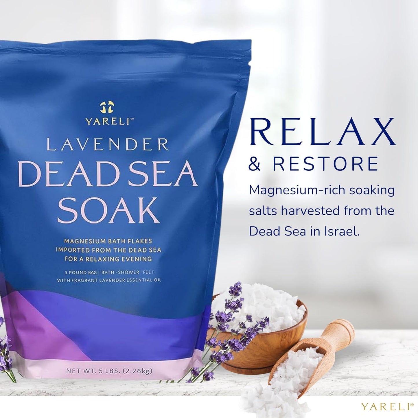 Magnesium Flakes, 5lb Lavender, Dead Sea Bath and Foot Soak, Alternative to Epsom Salt with Over 250,000mg of Magnesium Chloride Per Bag