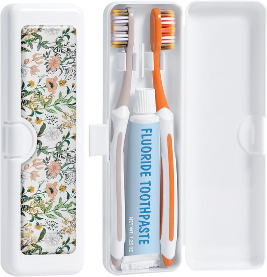 Toothbrush Travel Case - Colorful Pattern, Holder and Covers for Toothbrushes, Includes Tongue Scraper Case