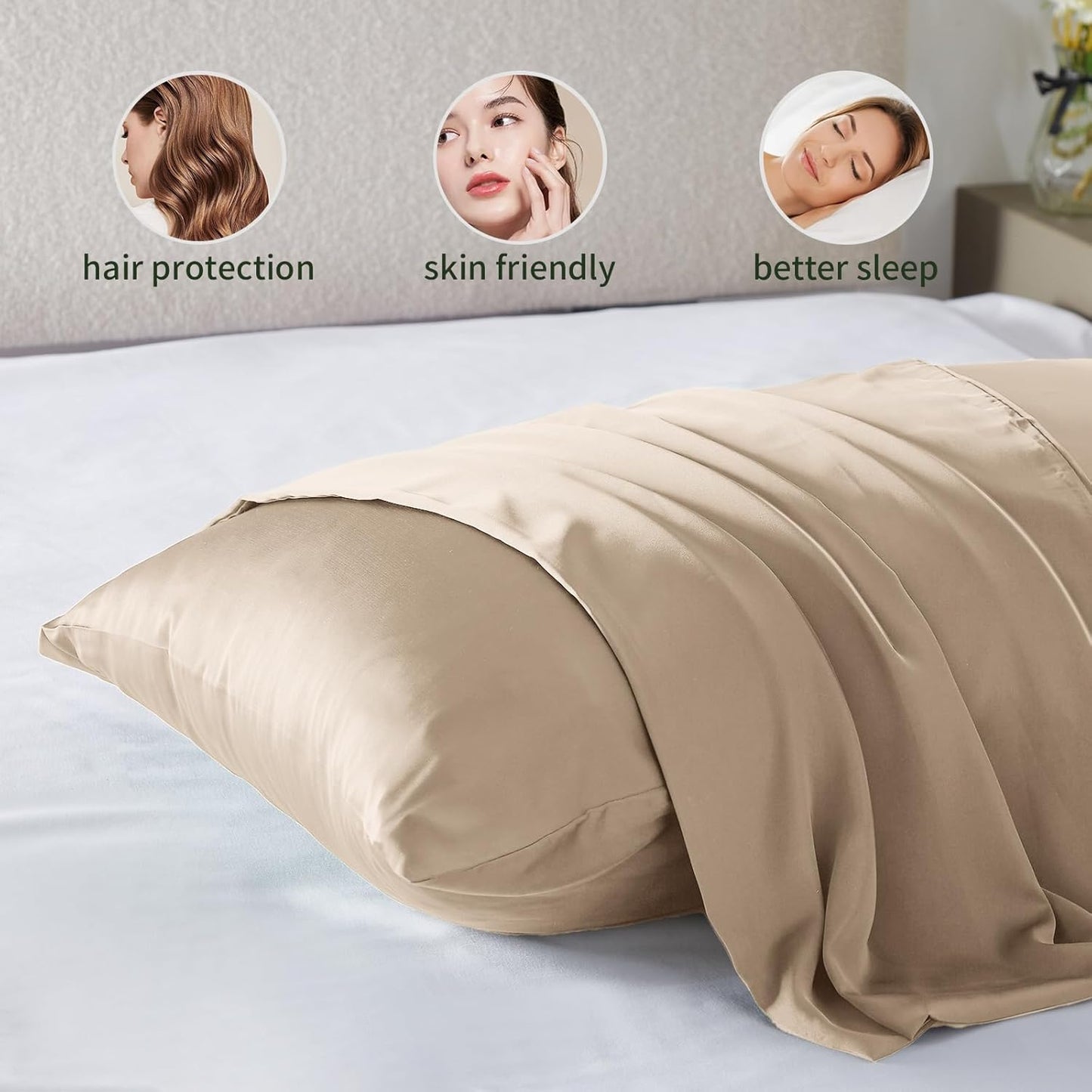 Silk Pillow Cases Mulberry Silk Pillow Cases Both Sided Natural Silk Pillowcase with Zipper Beauty Sleep Silk Pillow Cases 1Pc (Standard, Champagne)