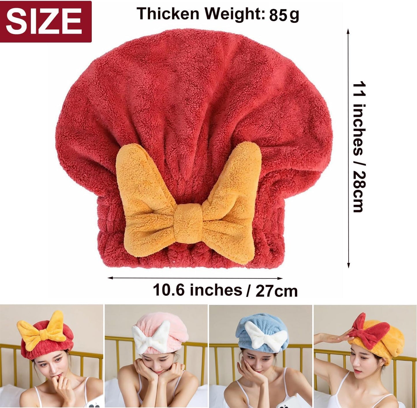 2Pcs Ultra Absorbent Hair Quick Drying Towel for Women Girls New Microfiber Hair Towel Wrap Dry Turban Soft Bow Tie Plopping Head Towels Shower Cap for Kids (Pink+Blue)