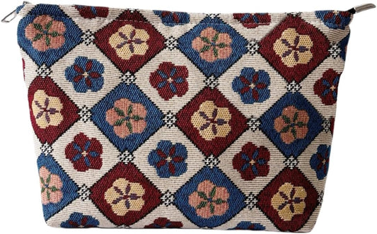 Vintage Floral Cosmetic Bag for Women, Makeup Pouch for Purse, Elegant Toiletry Organizer for Mature Ladies & Moms, Classic Pattern, Small Travel Zipper Bag