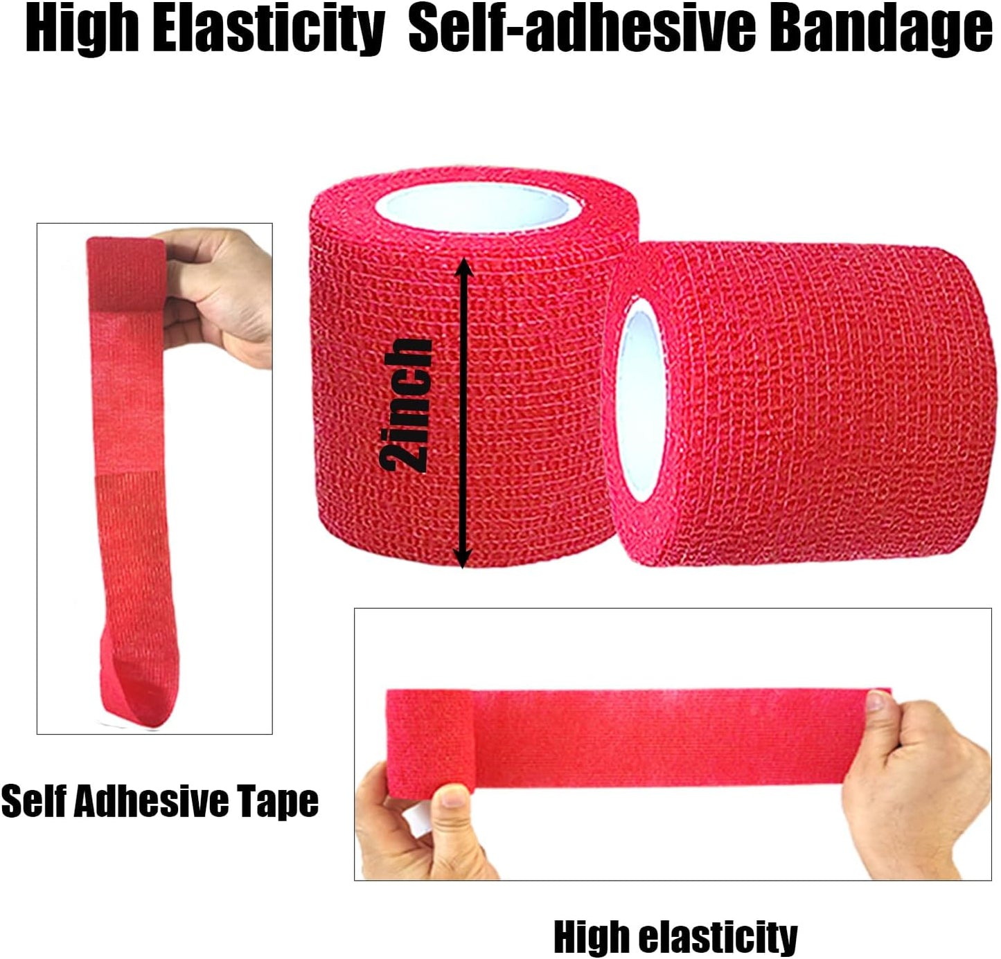 Hysiwen 6 Pack 2" x 5 Yards Self Adhesive Bandage Breathable Cohesive Wrap Self Adherent Vet Tape Self Stick Bandage Wrap for Sports, Athletic, Wrist, Ankle(Red)