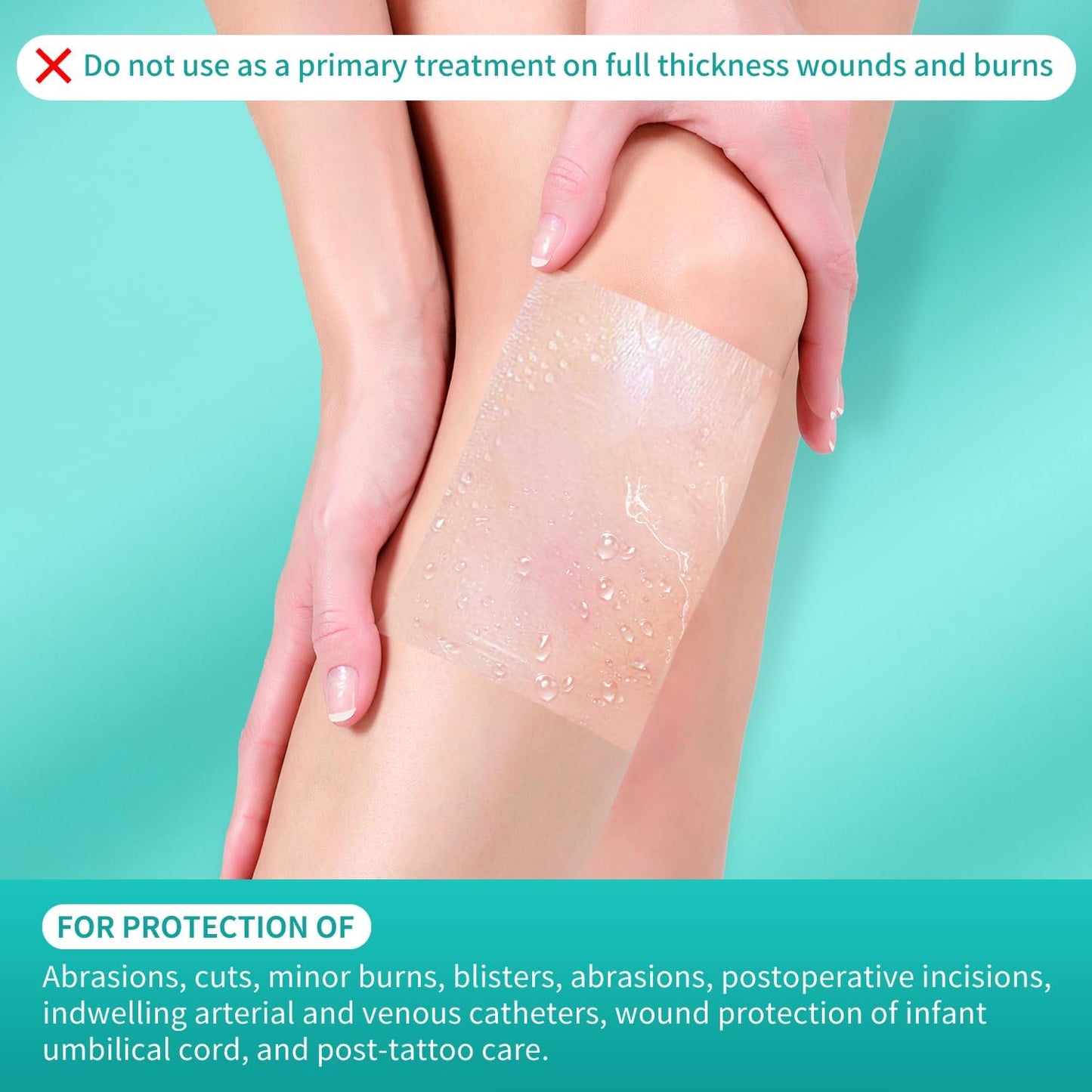 Dimora Waterproof Transparent Film Dressing, Clear Bandage Tape for Wound Care, Adhesive Post Surgical Cover Pad，for IV Shield, Tattoo Aftercare, Shower Protector 4x4 3/4 inch 100 Packs