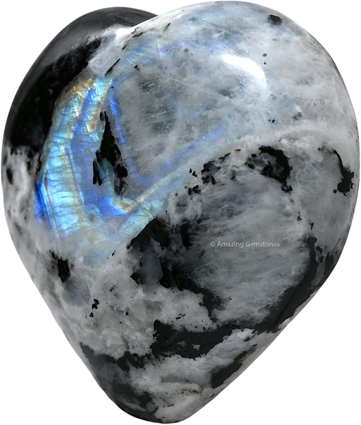 Amazing Gemstone Rainbow Moonstone Crystal Heart Palm Stone - Pocket Massage Worry Stone for Natural Body Chakra Balancing, Reiki Healing and Crystal Grid