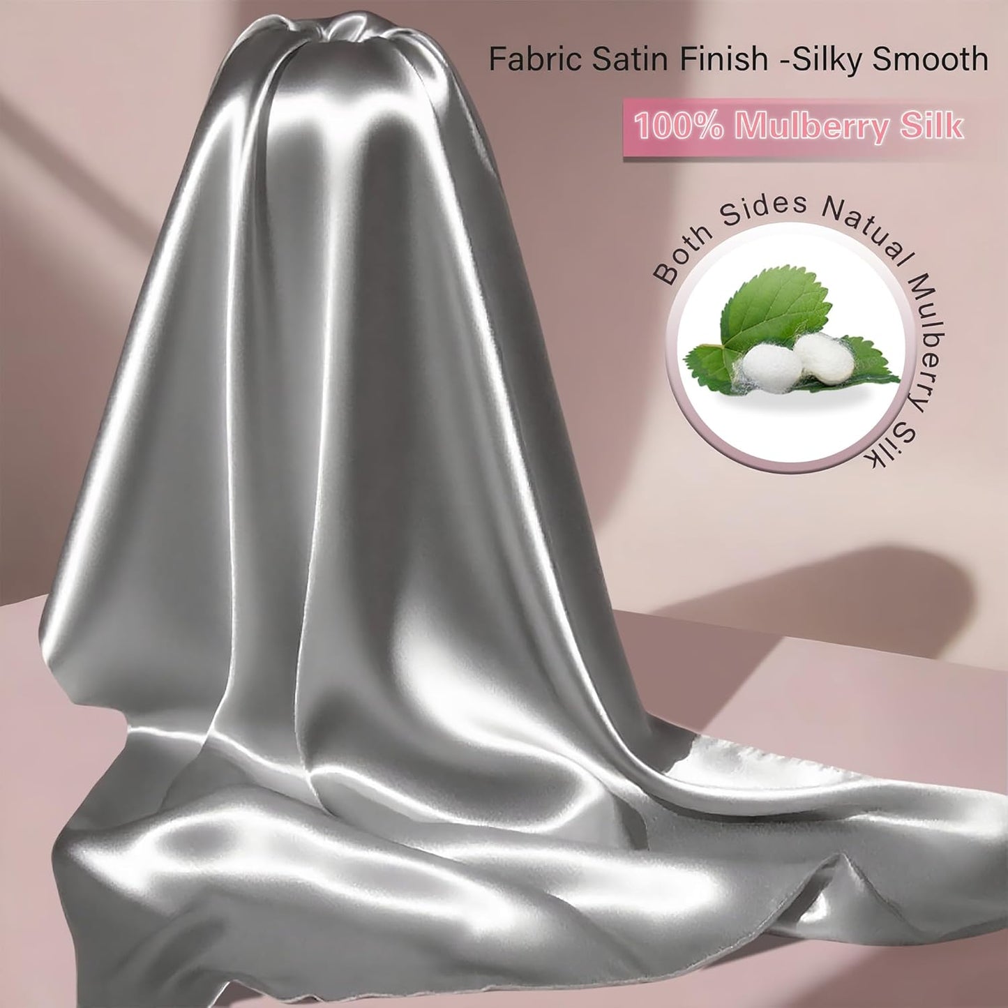 Mulberry Silk Body Pillow Pillowcase with Zipper, Ultra Smooth Soft Breathable Cooling Pillow Cases for Hot Sleepers, Silk Satin Body Pillow Cover for Hair and Skin (Silver Grey, 20×54 Inches, 1 Pack)