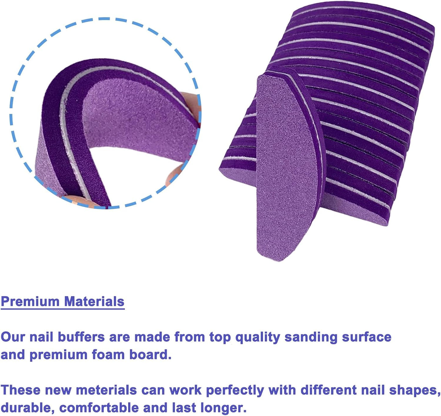20 PCs Nail Buffers, Double Sided Nail Files Buffer Blocks 100/180 Grit Portable Washable Sanding Buffing File Arc Shape (Purple)