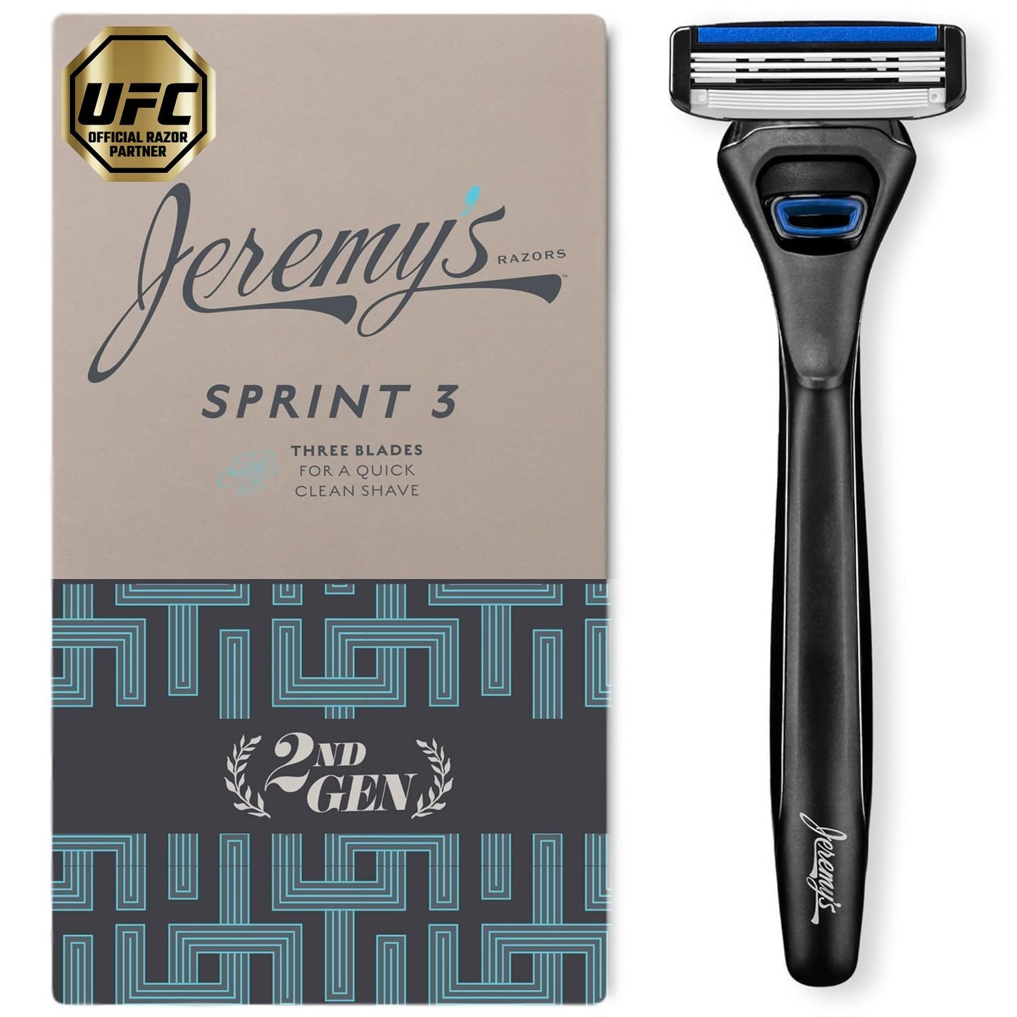 Jeremy's Razors for Men: Sprint 3 Blade Razor - Stainless Blades, Lubricating Strip, Precision Trimmer - Men's Shaving Essentials Kit, Travel Shaver Face Body Head Shavers (1 Razor 1 Cartridge)