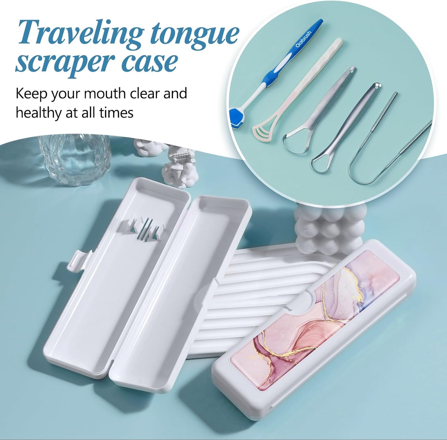 Toothbrush Travel Case - Colorful Pattern, Holder and Covers for Toothbrushes, Includes Tongue Scraper Case
