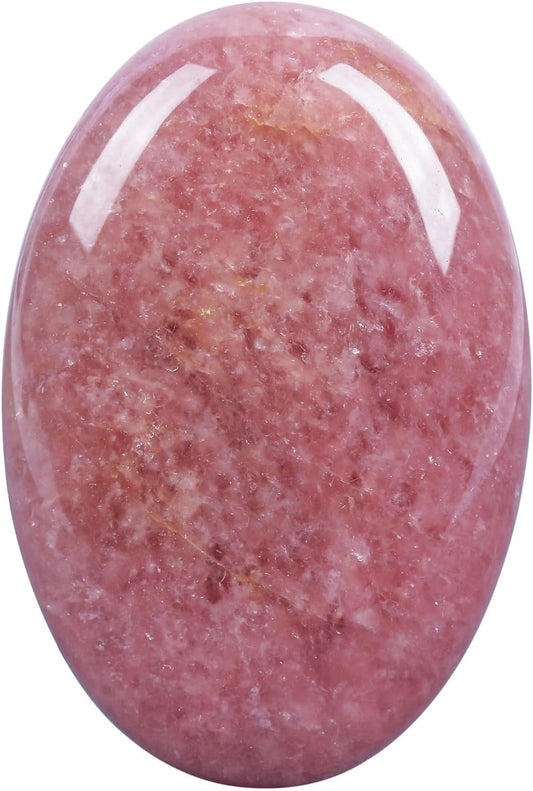 Natural Strawberry Quartz Oval Polished Worry Stones, Healing Crystal Indoor Fountain Stones Massage Energy Anxiety Relief Items