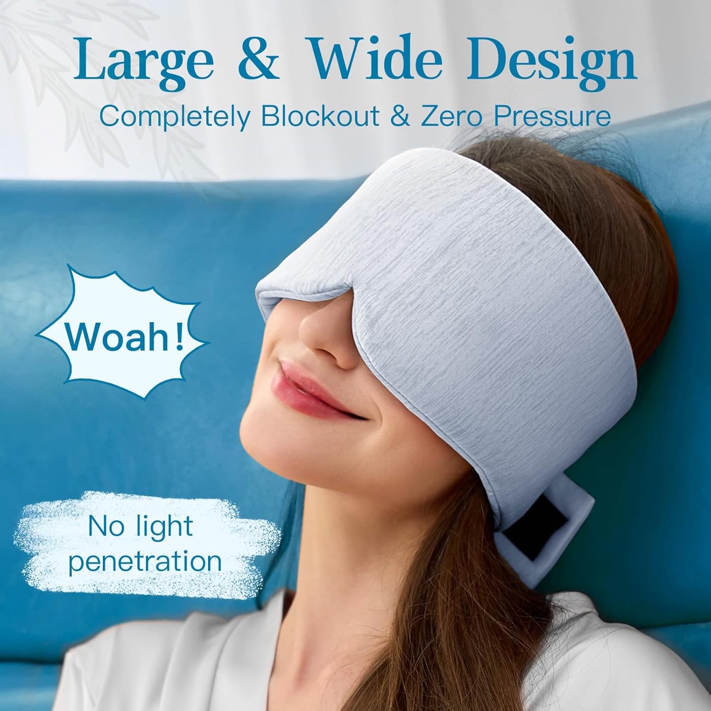 2 Pack Sleep Masks, Cooling Fabric Soothing Sleeping Mask for Side Sleeper, Large Size Adjustable Velcro Cool Eye Masks, No Gel, No Eye Cups, No Pressure (Light Blue & Black Gray)