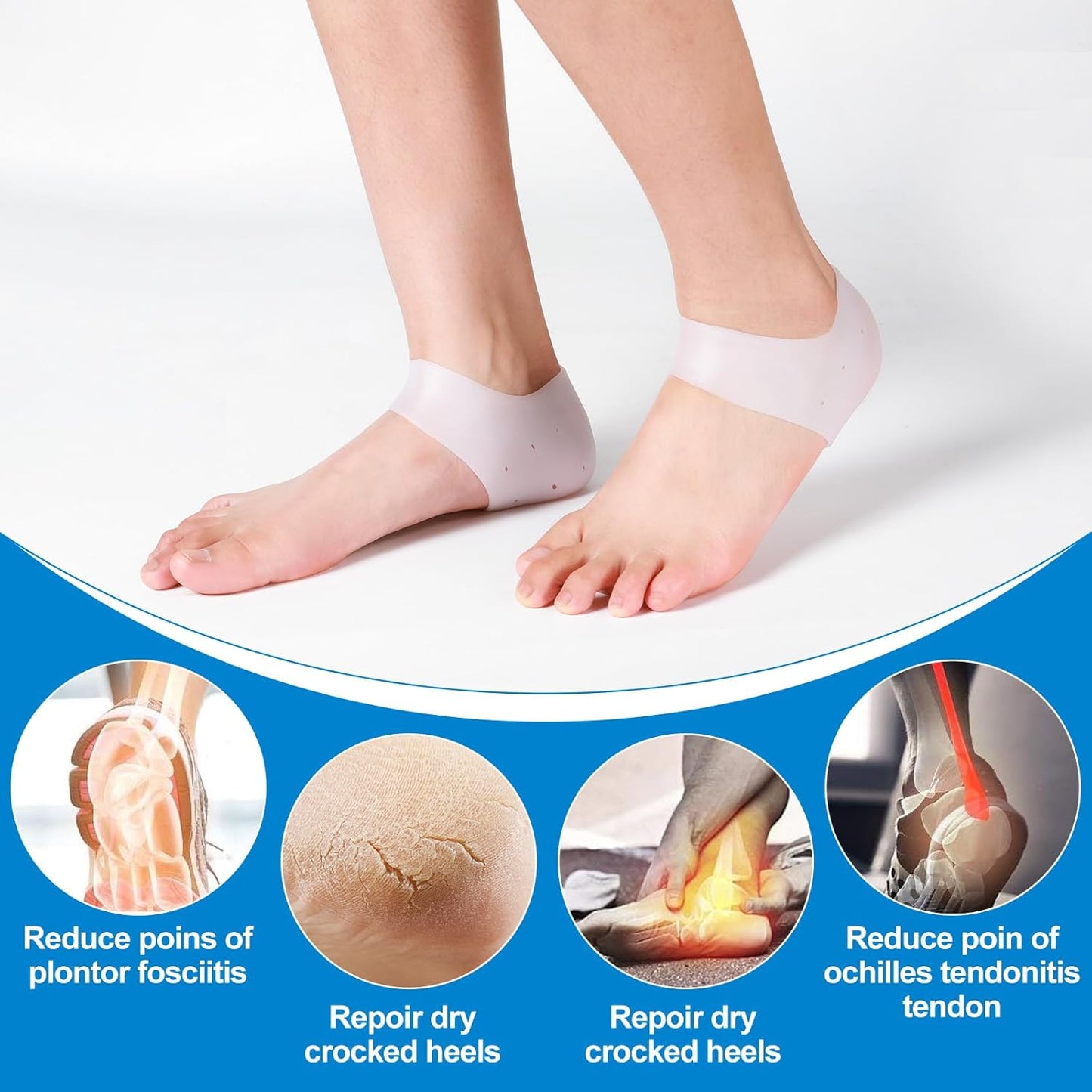 MADHOLLY 5 Pairs Silicone Heel Protectors- Breathable Heel Gel Heel Cushions for Cracked Heel- Heel Cups Heel Cover for Heel Repair Women Men