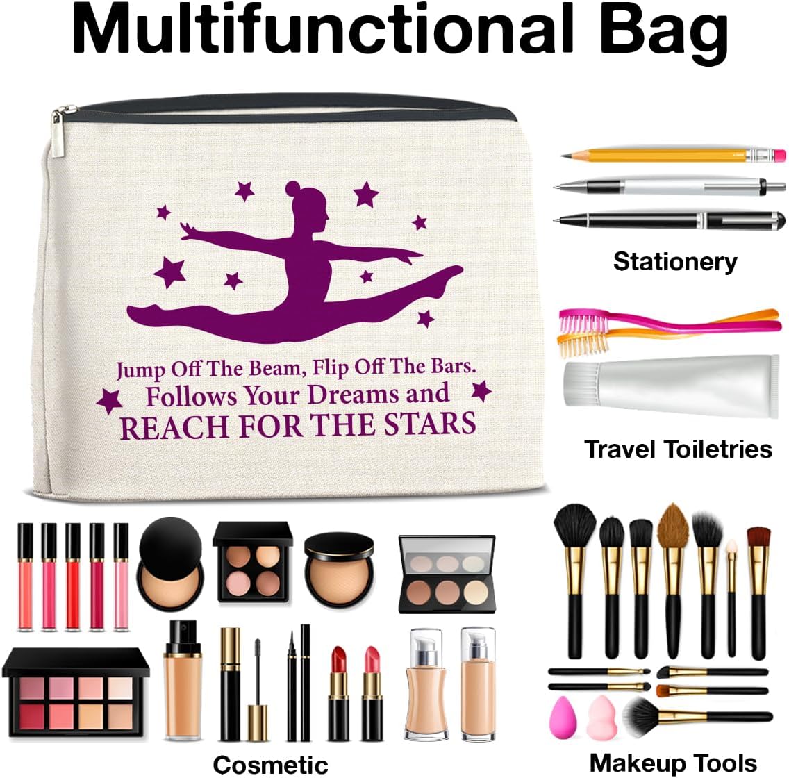 Inspirational Gymnastics Makeup Bag Gift, Gymnast Gifts Cosmetic Bag Zipper Makeup Pouch
