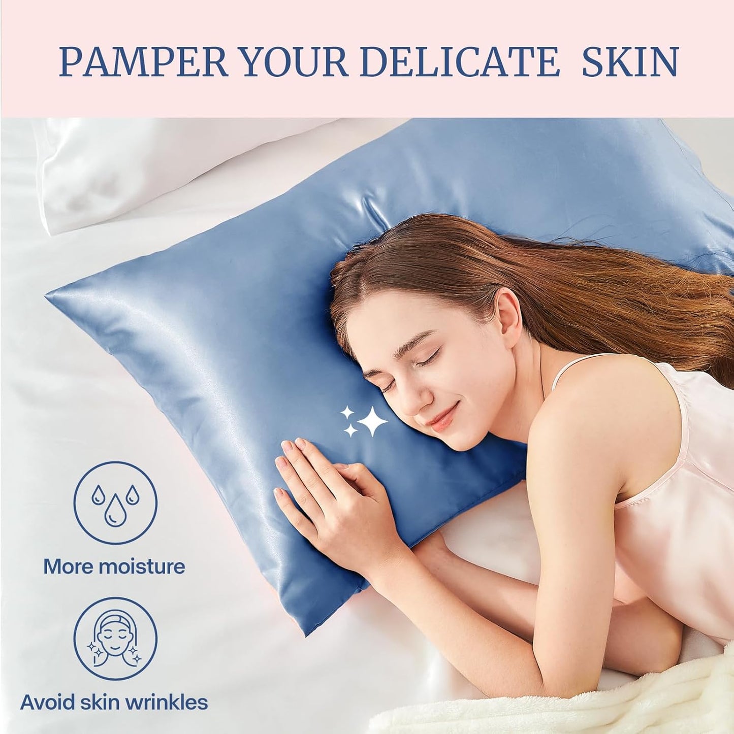 BEDELITE Satin Pillowcase for Hair and Skin, Super Soft and Cooling Similar to Silk Pillow Cases 2 Pack with Envelope Closure, Gift for Women Men(20"x40" King Size, Airy Blue)