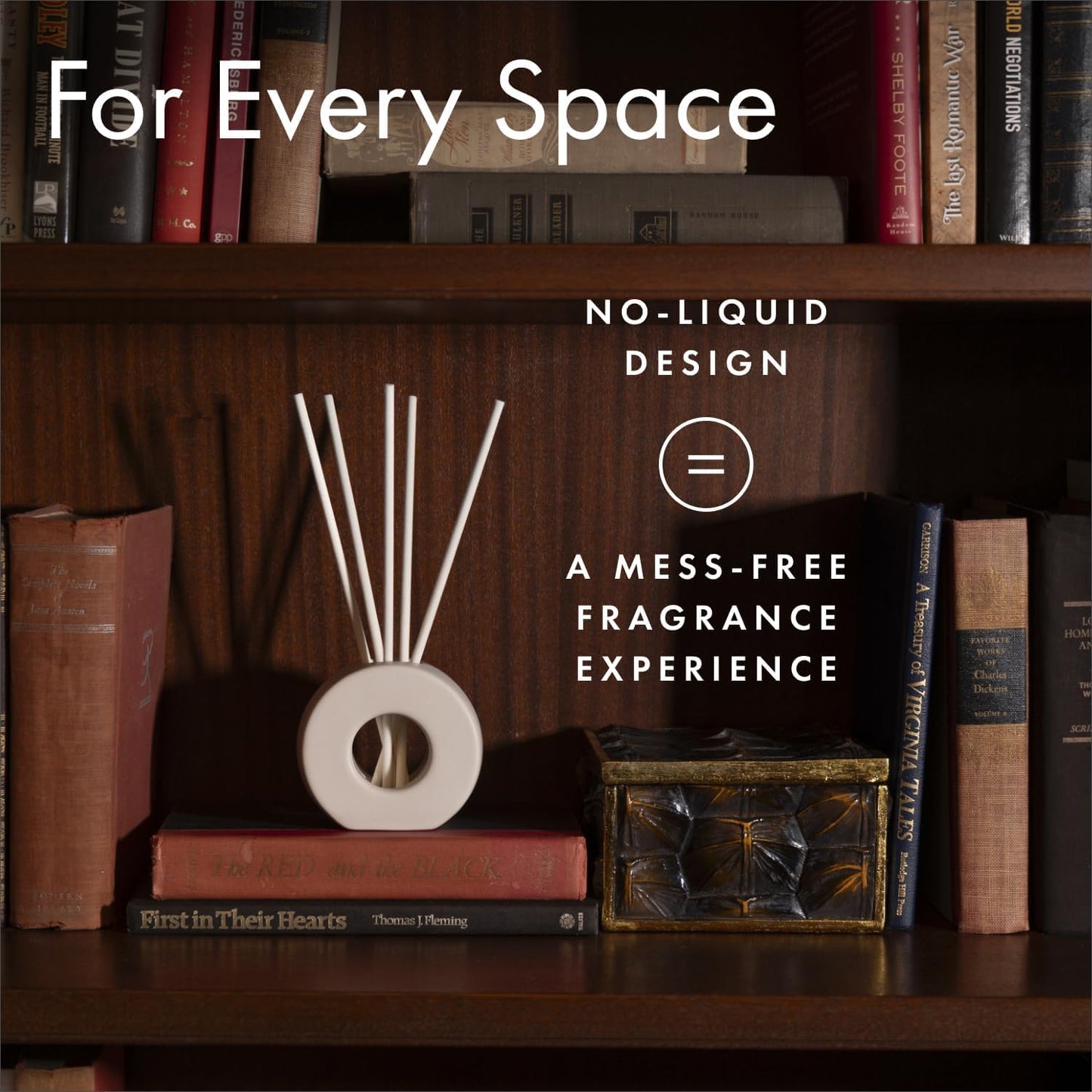 ScentAir Infused Liquidless Reeds | Includes 25 Flameless Reeds and 1 Decorative Vase, White | Essential Oil Aroma Diffuser Sticks | Fresh Spa Scents | Amazon Exclusive | Leather Woods