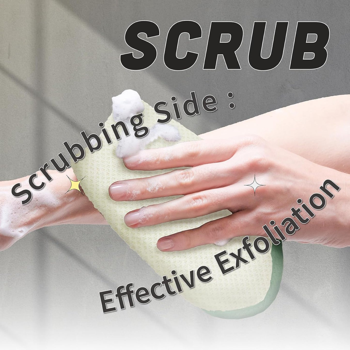 myHomeBody Dual-Textured Exfoliating Washcloth with Soft and Scrubbing Side, Body Exfoliation Scrubber for Bath, Shower, White with Green Edge, Set of 5