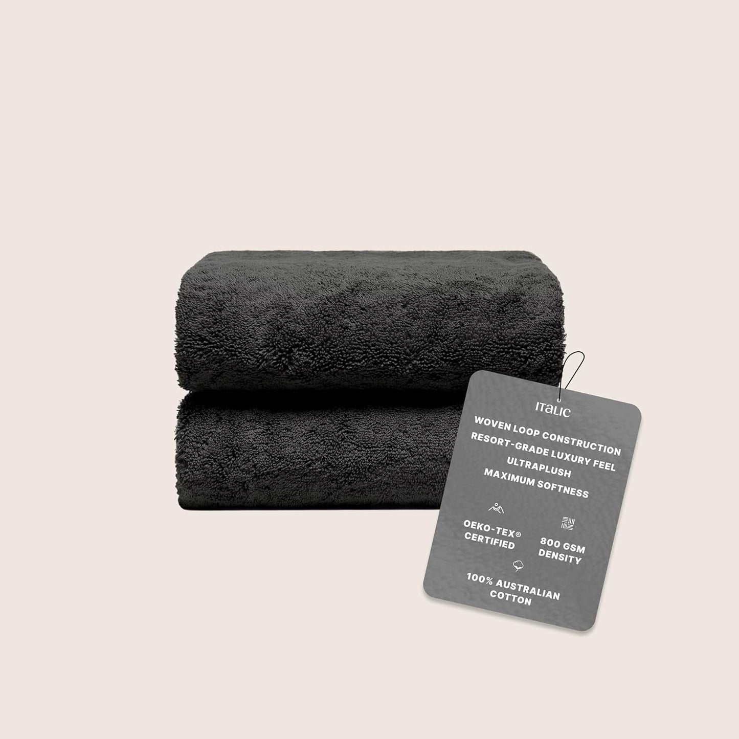 Italic Ultraplush 100% Australian Cotton Bath Sheets - Set of 2 Luxury Extra Large Heavy Duty Bath Sheets, 800GSM Plush and Absorbent, Bath Sheets for Hotels, Bath, Gym & Spa (Charcoal)